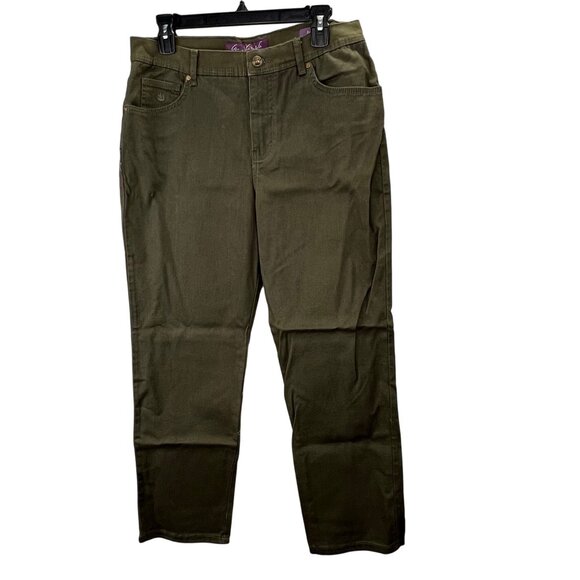 Gloria Vanderbilt Amanda Jeans Tapered size 14P 14 Petite Olive Green Stretch - Picture 1 of 5